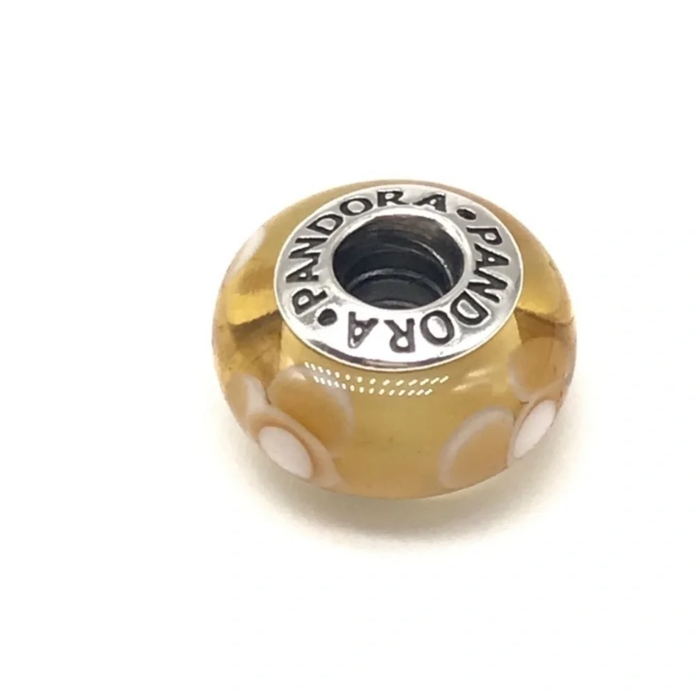 Pandora Sterling Silver Retired Yellow Flowers For You Murano Glass Bead Charm